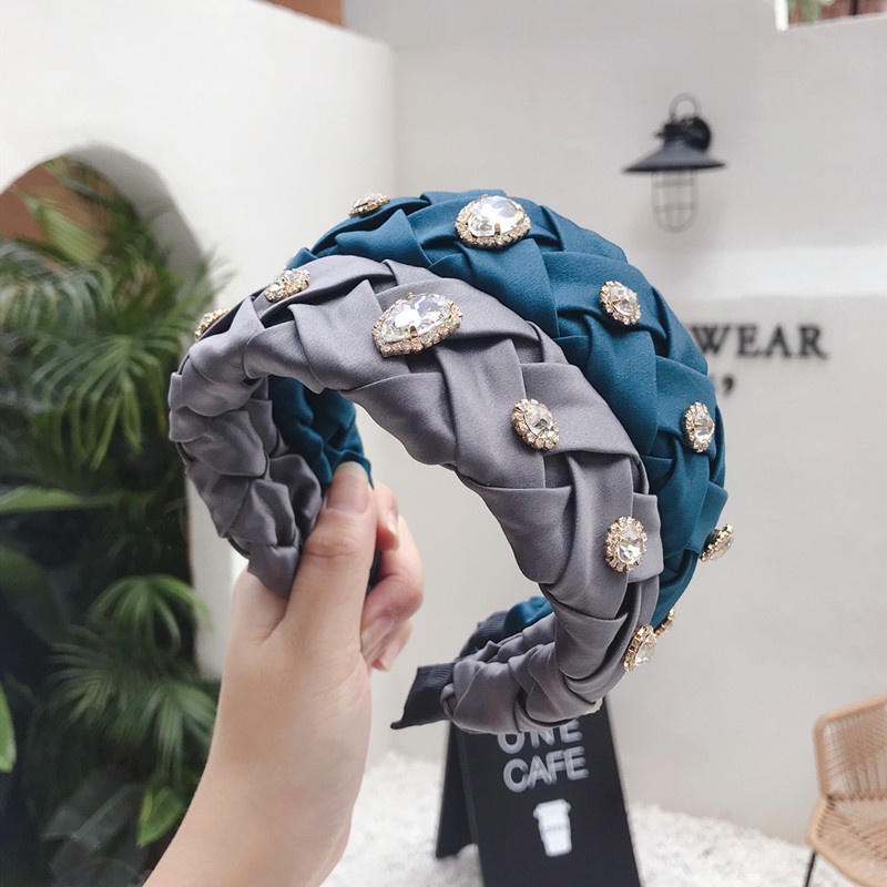 Băng Đô Cài Tóc Bản Rộng Bằng Hợp Kim Đính Đá Phong Cách Nhật Hàn Cổ Điển Thời Trang