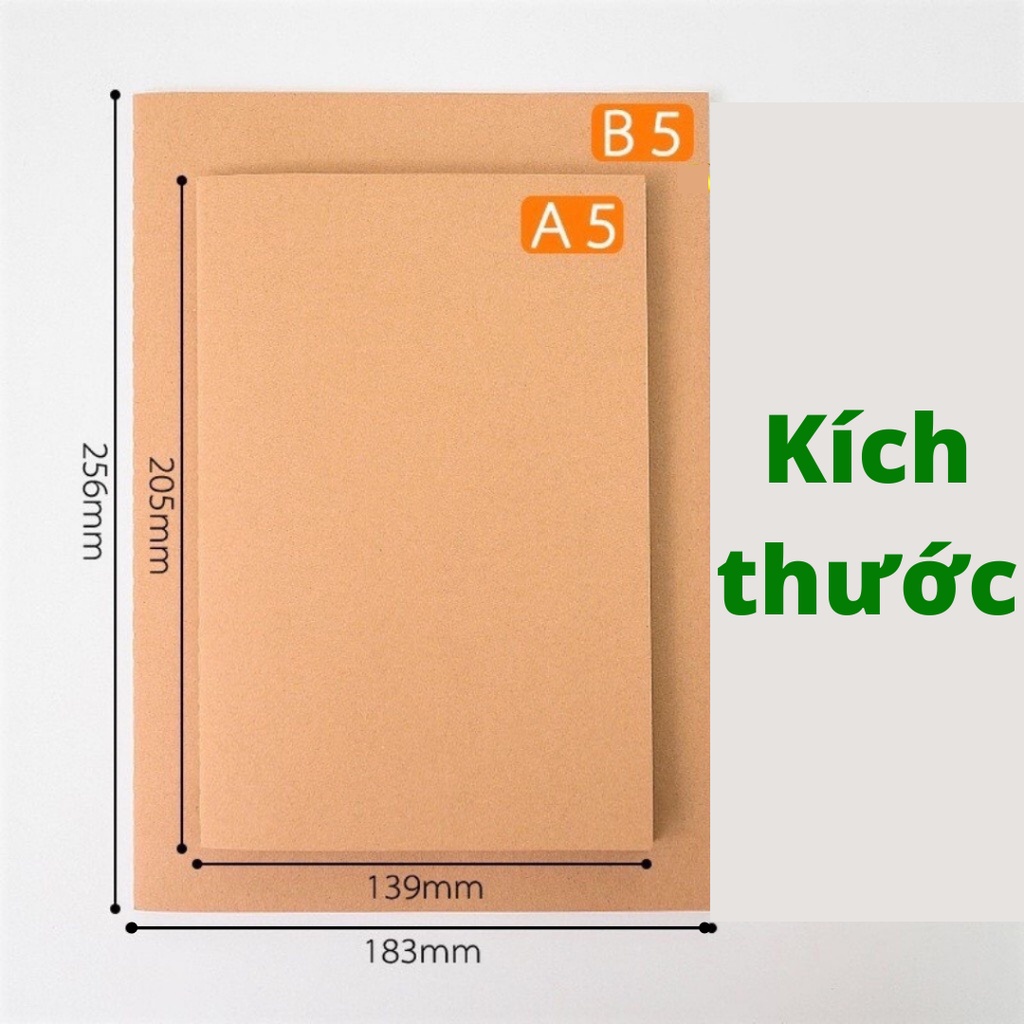 Sổ tay bìa nâu, bìa giấy kraft, sổ phong cách muji ô vuông, trơn, kẻ ngang khổ A5, B5 40 tờ cổ điển, vintage