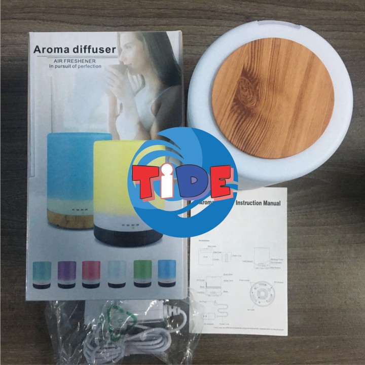 Thiết bị khuếch tán tinh dầu Aroma AM004D – Thiết kế ống trụ tròn cao – Dung tích 400ml - Led 7 màu – Bảo hành 1 năm