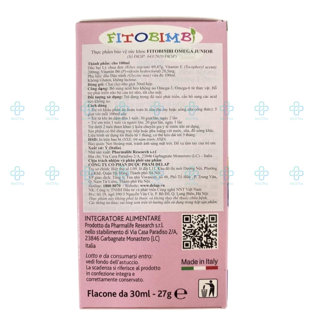 Fitobimbi Omega Junior - Bổ Sung Omega 3, Bổ Não, Trẻ Chậm Nói, Tăng Động, Thông Minh (Lọ 30ml) [Chính Hãng]