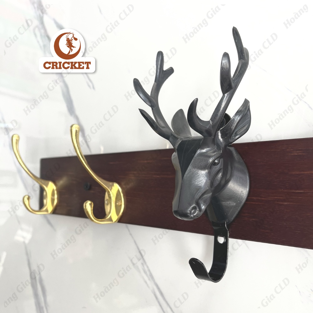 Thanh móc treo quần áo kèm sừng hươu có móc Đen Vàng - Móc đầu hươu tài lộc siêu đẹp, trang trí nhà cửa cổ điển