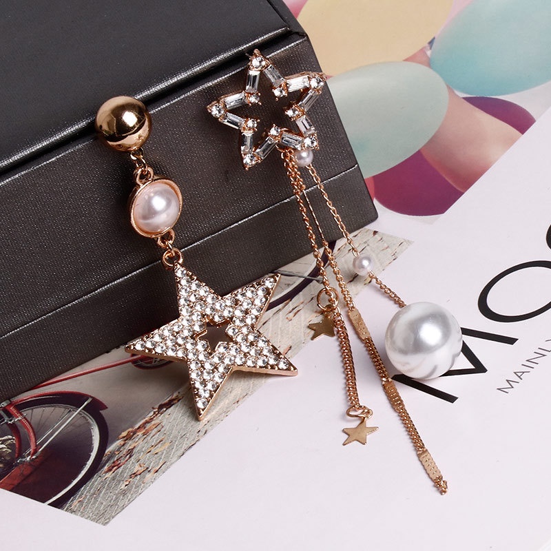 Khuyên tai dài mạ bạc 925 đính đá và ngọc trai xinh xắn thời trang cho nữ