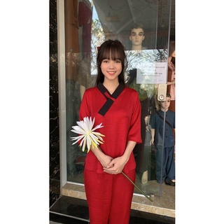 Đồ Lam Đi Chùa #Bộ lụa pháp trơn 1 nút# Quần Áo Nữ