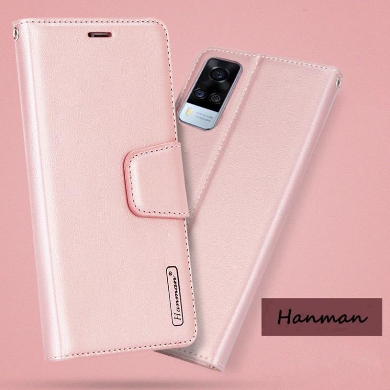 Bao da dạng ví Vivo Y72, V21, Y53s, Y21, Y21s, Y15s, V23e hiệu Hanman có nắp gập, ngăn đựng thẻ tiền tiện lợi