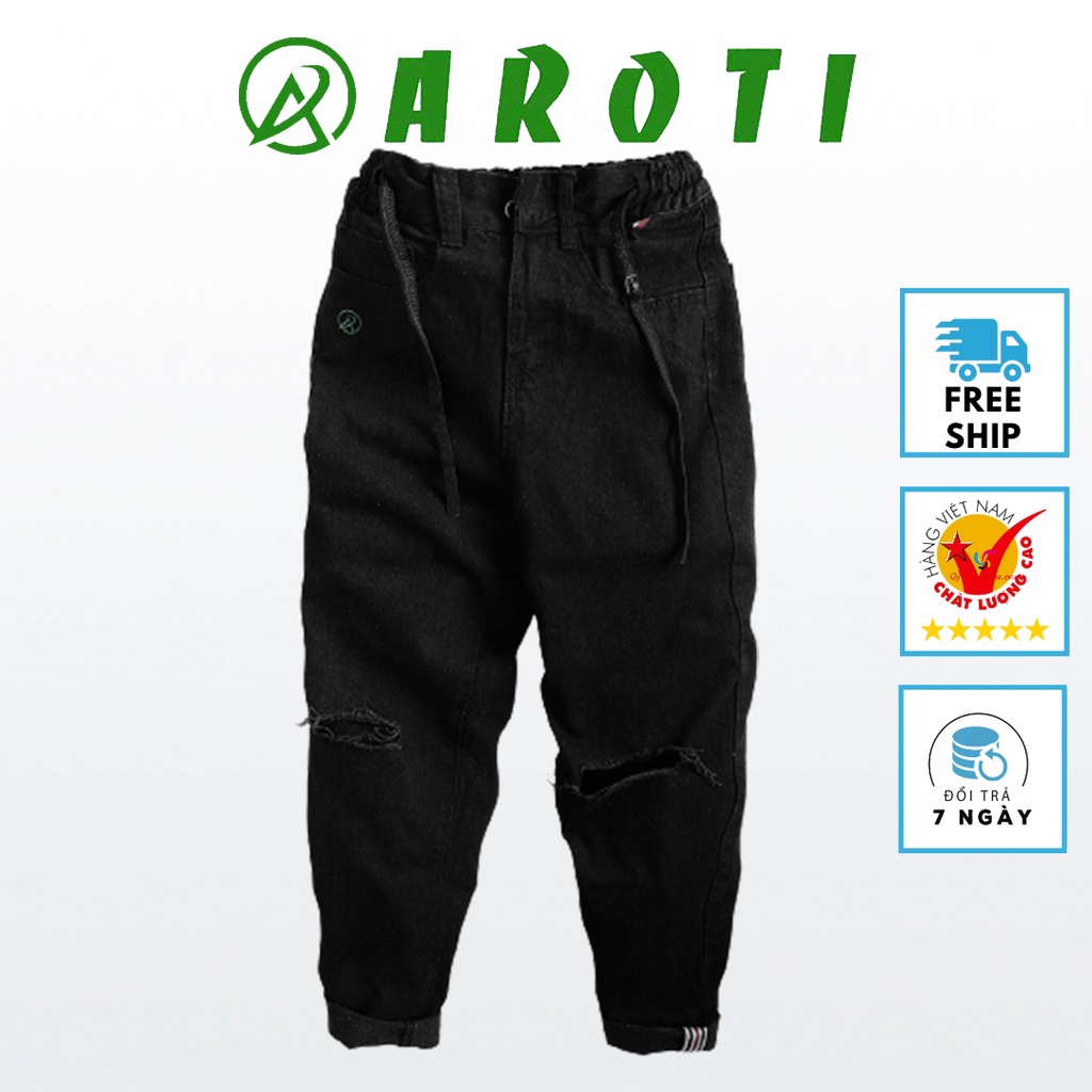 Quần Jean Nam Nữ Unisex Ống Rộng AROTI Rách Gối Chất Vải Dày Dặn Đẹp Cao Cấp Dáng Suông Thể Thao Trẻ Trung  J604-Đ