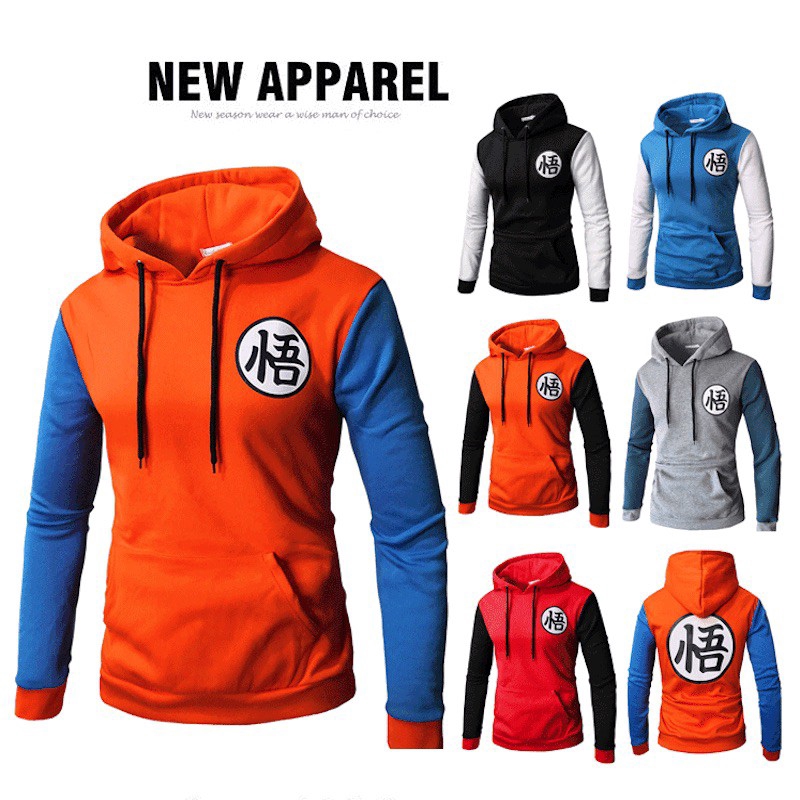 Áo hoodie tay dài có mũ trùm và dây cột phỏng theo trang phục của Goku trong phim Dragon Balls dành cho nam