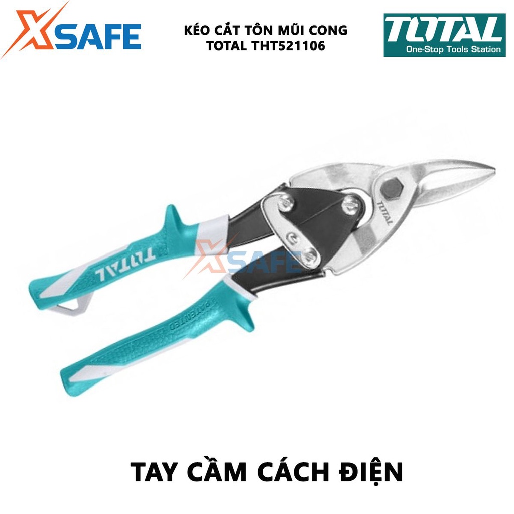 Kéo cắt tôn mũi cong trái TOTAL THT521106 Kéo cắt tole mũi cong chiều dài 250mm(10'') thép carbon không gỉ - XSAFE