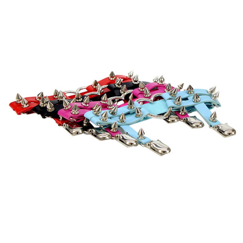 Kẹp tất dạng đai bằng da nhân tạo phối đinh tán hình trái tim kiểu gothic punk có thể điều chỉnh chống trượt cho nữ