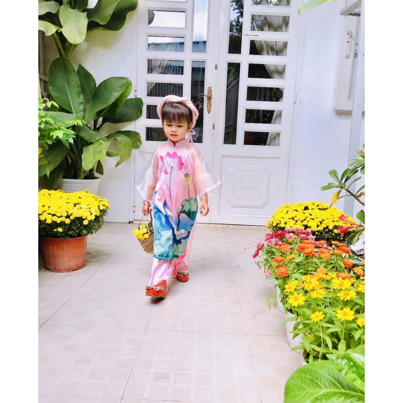 Sét Áo Dài Sen Chim Hạc