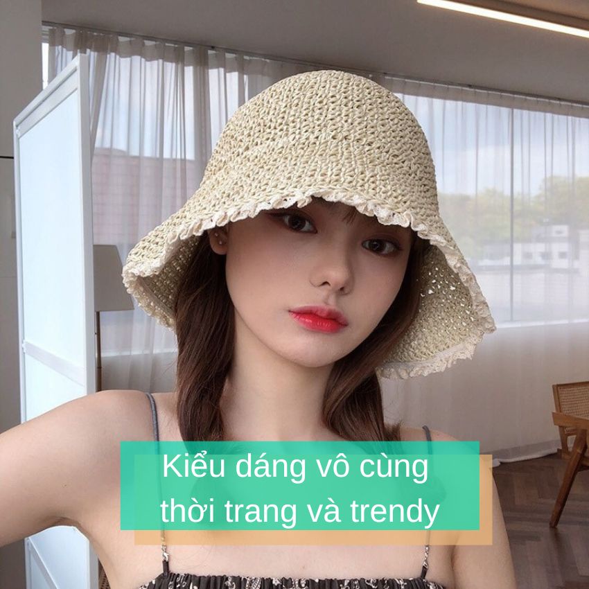 Mũ cói nón cói kiểu dáng Bucket viền ren chống nắng đi biển Trendy mẫu 2022
