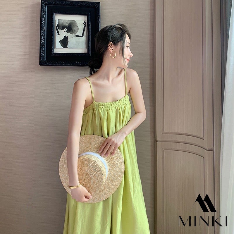 VÁY HAI DÂY LỤA XẾP LY NGỰC - CHẤT LIỆU CAO CẤP - MÀU XANH CỐM | BigBuy360 - bigbuy360.vn