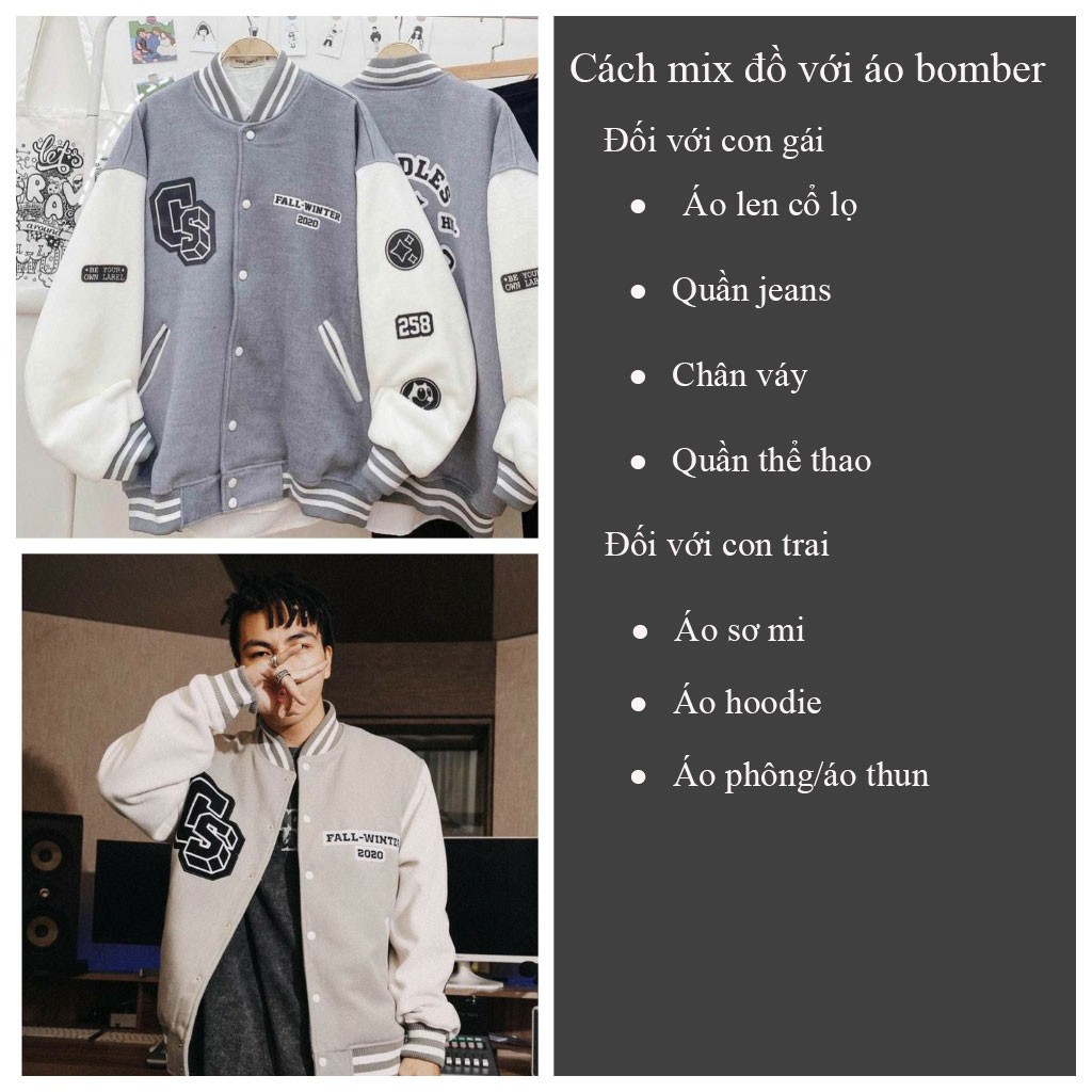 Áo khoác bomber bóng chày CS áo khoác unisex bomber chất nỉ mịn mềm cho nam nữ - CUTEZOO