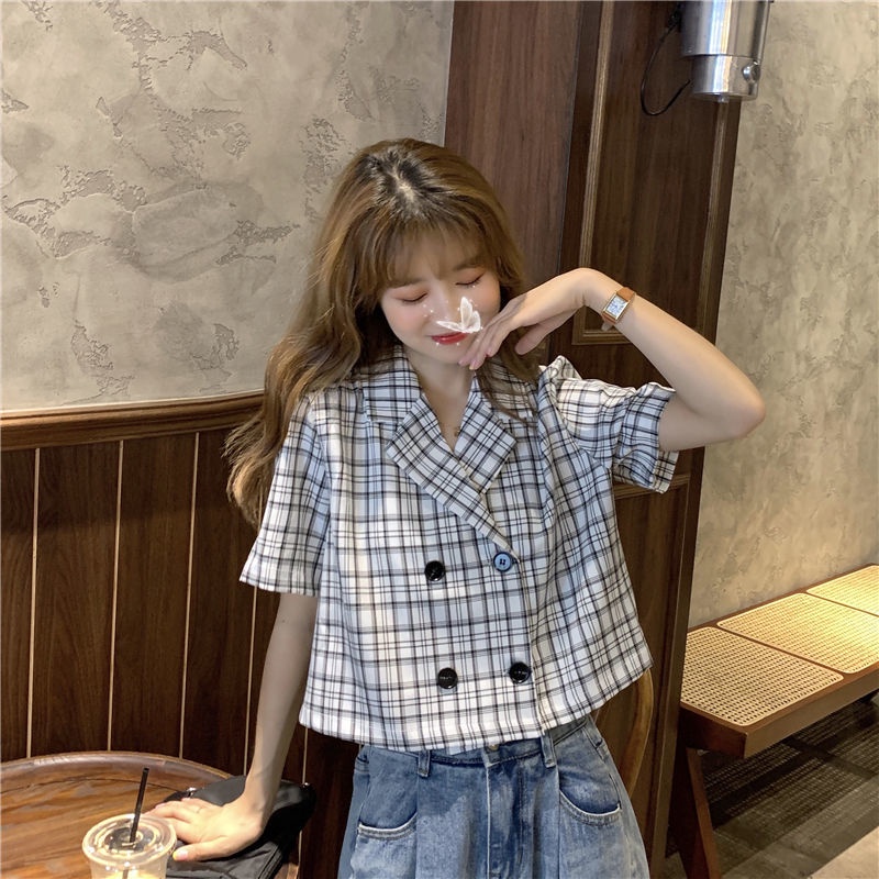 Áo Sơ Mi Tay Ngắn Kẻ Sọc Caro Phong Cách Hàn Quốc 185269 Áo Sơ Mi Ngắn Cổ Bẻ Thời Trang Mùa Hè