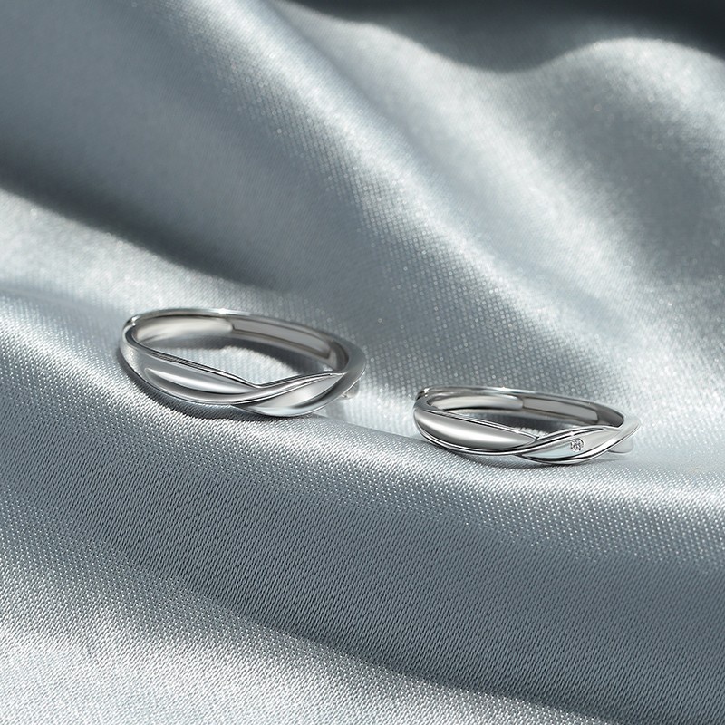 Cặp Nhẫn Hở Gợn Sóng Đơn Giản Thời Trang Cho Nam Nữ