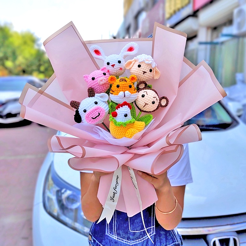 Nguyên liệu làm bó hoa hình động vật bằng len có hướng dẫn cụ thể