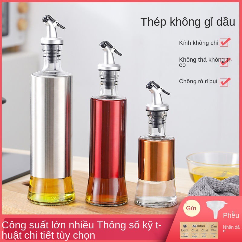 Dầu thép không gỉ đóng chai hương liệu thủy tinh nhà bếp chống rò rỉ gia dụng giấm, nồi nước tương, vị, thùng nhỏ