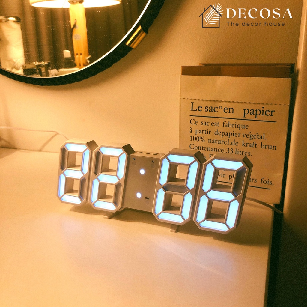 Đồng hồ led 3D thông minh để bàn treo tường đo nhiệt độ báo thức DECOSA