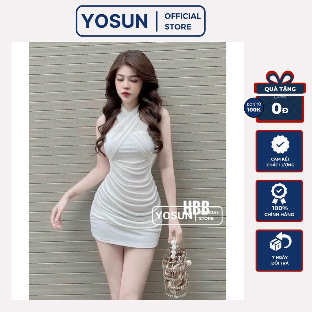 Đầm Nữ Dự Tiệc Ôm Dây Body Chéo Cổ Tôn Dáng Quyến Rũ, Váy Thiết Kế Form Ngắn Ôm Body Sành Điệu 3 Màu Trắng Đen Nude