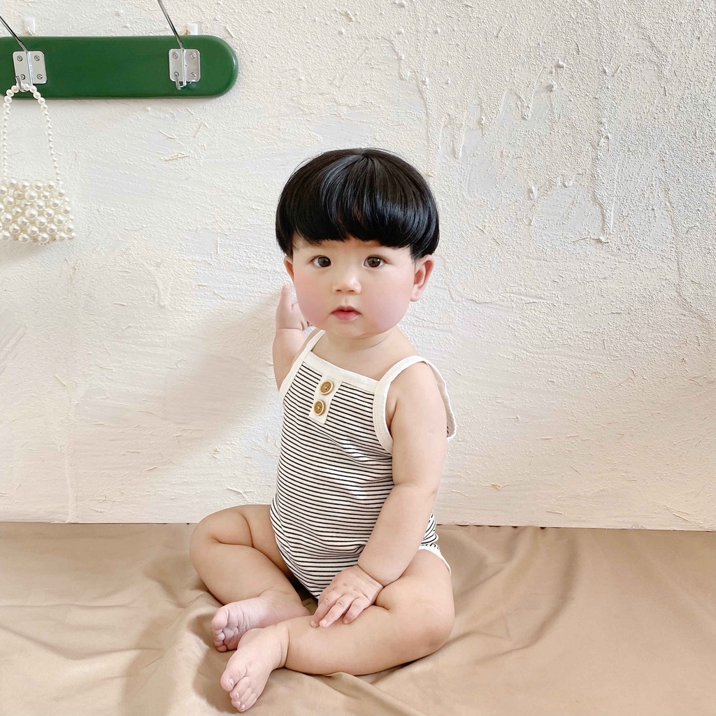 Áo Liền Quần Không Tay Bằng Cotton Họa Tiết Kẻ Sọc Cho Trẻ Em 0-2 Tuổi