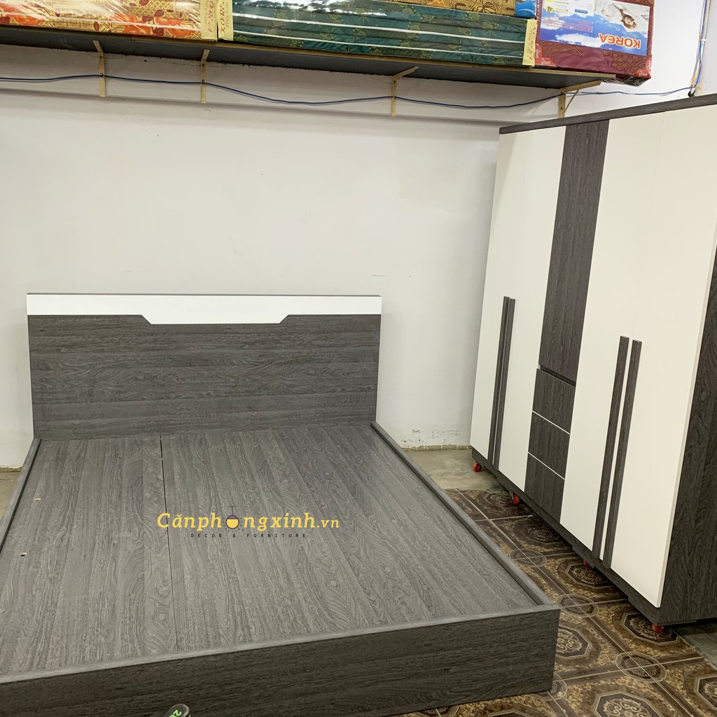 Combo Giường Tủ Phòng Ngủ Gỗ MDF CPX-CB11 Xám Phối Trắng