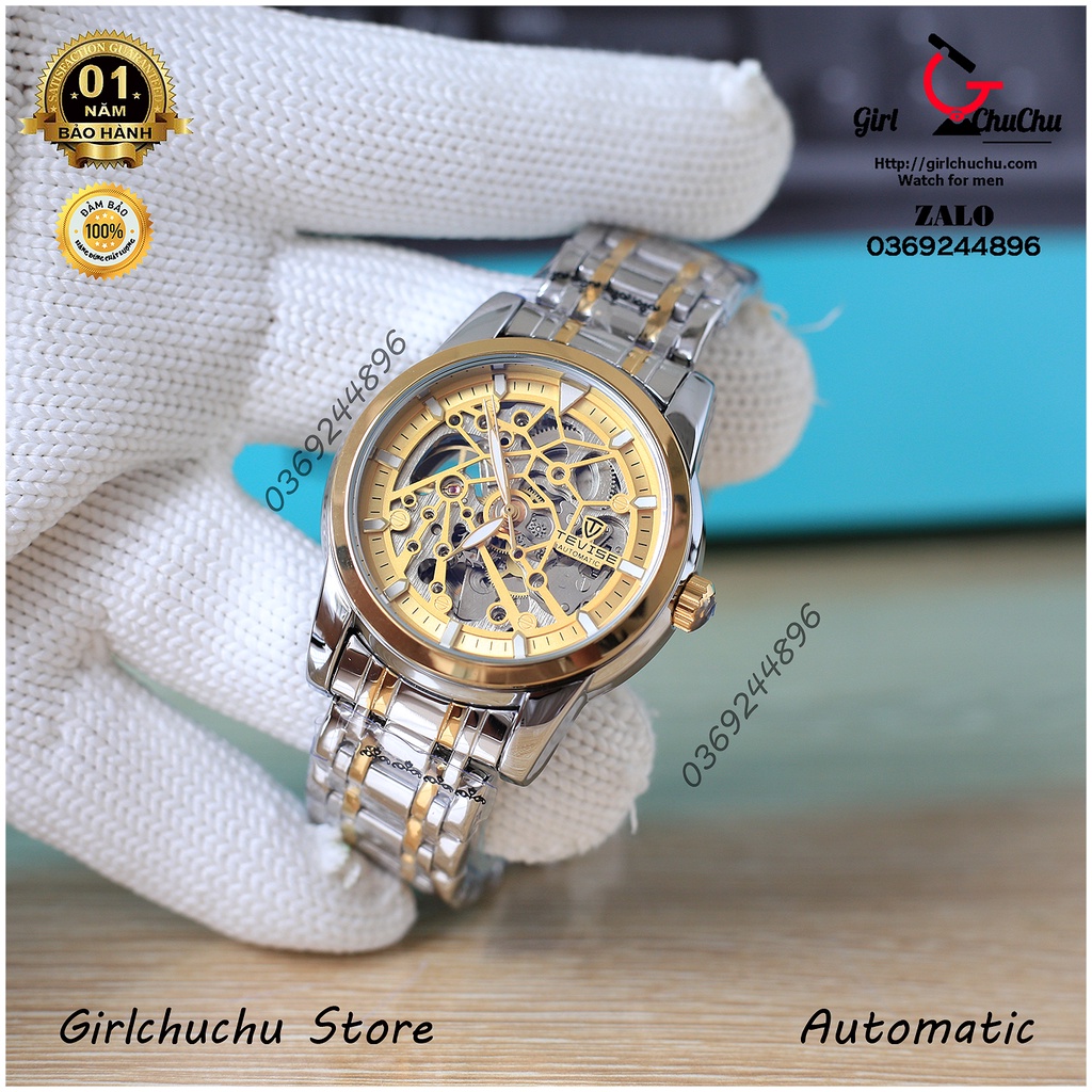 Đồng hồ nam Tevise cơ lộ máy chạy tự động vĩnh viễn không cần dùng pin, phần cơ lộ máy có thể nhìn xuyên thấu cực đẹp