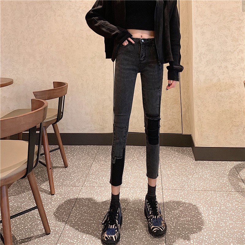 QUẦN JEANS NỮ DÁNG ÔM HAI MÀU CHẤT LỪ ULZZANG HÀNG NHẬP QUẢNG CHÂU