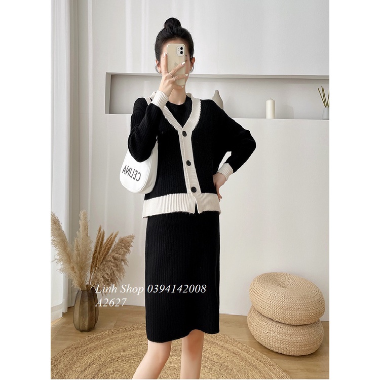 Set Áo Váy Len Lịch Sự Dày Dặn A2627