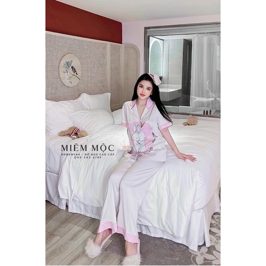 Bộ pizama lụa thỏ trắng