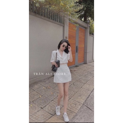Set vest tay ngắn croptop chân váy