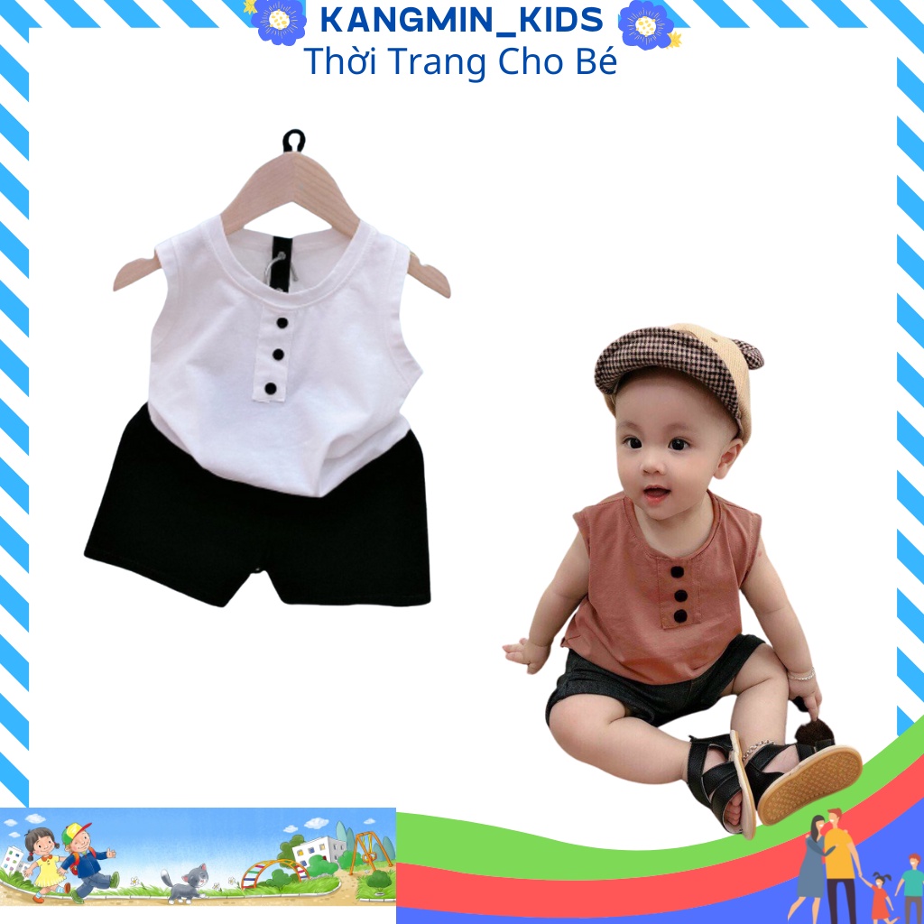 Bộ ba lỗ sát nách bé trai Kangminkids, áo ba lỗ bé trai cực xinh QATEC01, quần áo bé trai từ 6-18Kg