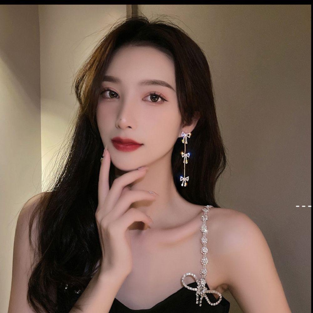 MXGOODS Bông Tai Dài Hình Nơ Đính Đá Thời Trang Dành Cho Nữ