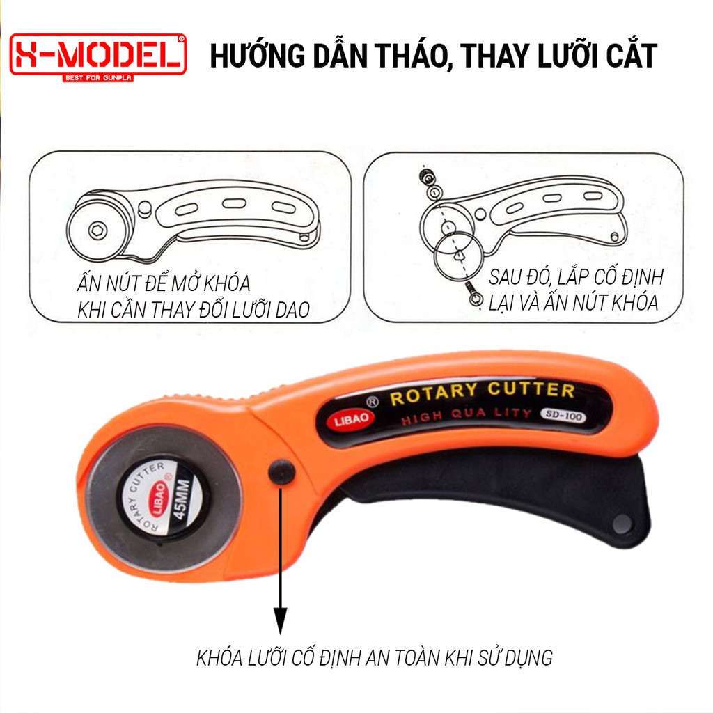 Dao cắt lưỡi tròn đa năng dụng cụ làm mô hình gundam XM45 phụ kiện XMODEL lưỡi thép không rỉ, khóa bấm cố định
