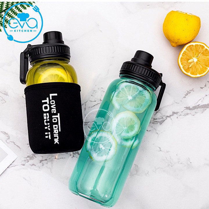 Bình Đựng Nước Thuỷ Tinh Nắp Bật Có Quai Cầm Love To Drink 700ml Tặng Kèm Vỏ Bọc Vải Neoprene