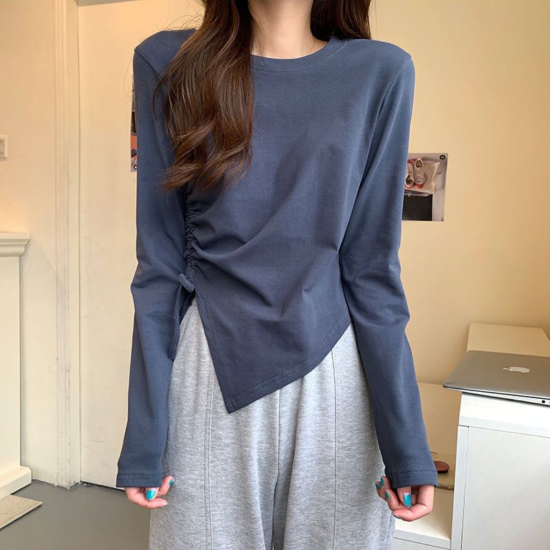 Áo Thun Dài Tay Phối Dây Rút Phong Cách Hàn Quốc 2022 Cho Nữ