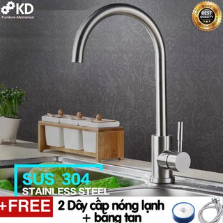 Vòi rửa bát NÓNG LẠNH loại cắm chậu chất liệu inox sus 304 Kiểu dáng tròn KD011 Tặng bộ dây cấp
