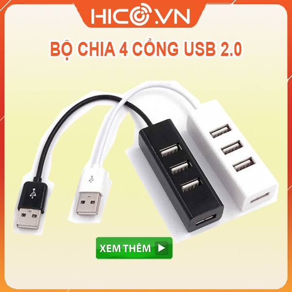 Bộ chia 4 Cổng USB 2.0 H001 Nhỏ Gọn Tiện Lợi, Kết nối các thiết bị cổng usb: chuột, bàn phím, loa, tai nghe, webcam...