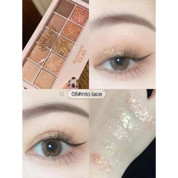 Có kèm cọ mắt - Bảng phấn mắt CLIO màu số 08 Into Lace Eye Palette tone cam nâu ấm