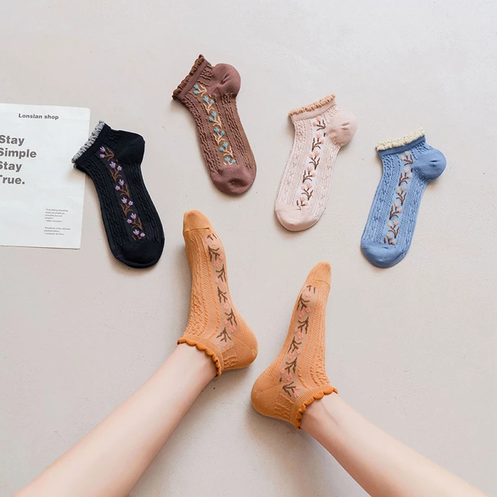 Đôi Vớ Cotton Họa Tiết Hoa Vintage Thời Trang Cho Nữ