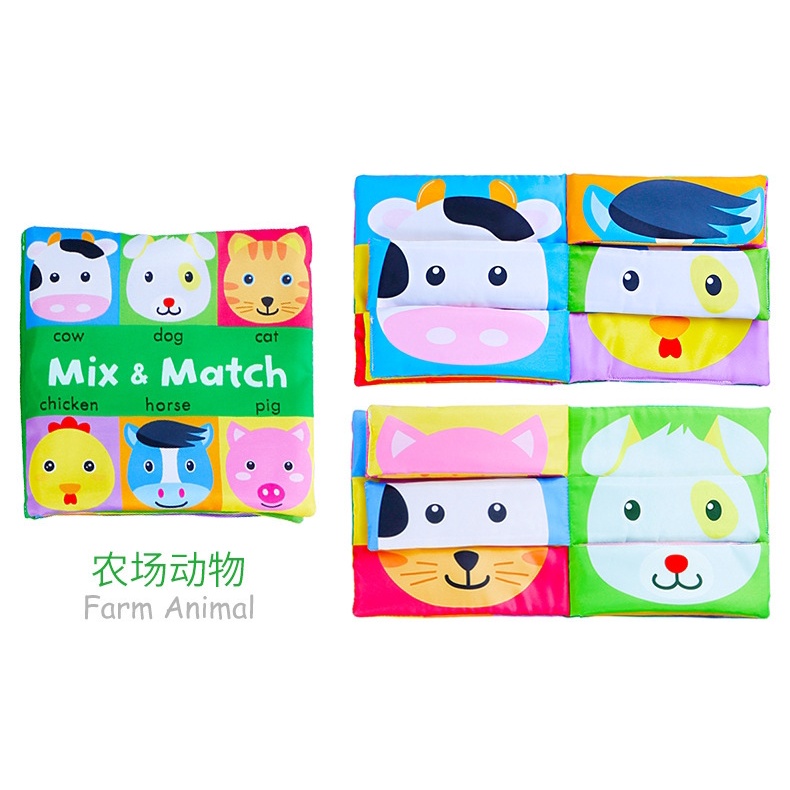 Sách Vải Tương Tác Cho Bé Mix & Match ghép hình các con vật Funny Zoo SV08