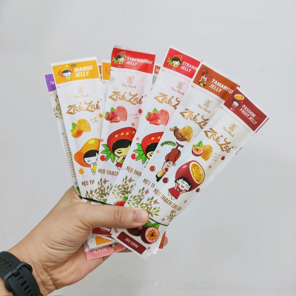 Kẹo Thạch Zaizai Đức Hạnh Hương vị: Khoai Môn, Chanh Leo, Me, Dâu, Xoài, Đào, cam