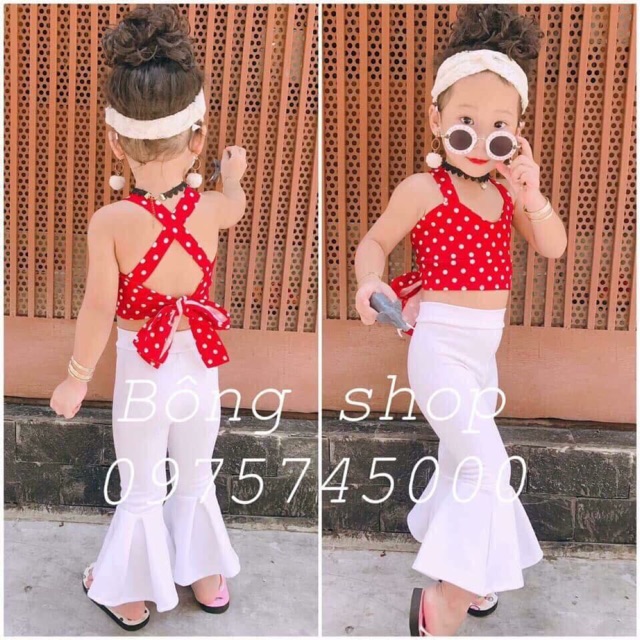 Set yếm đỏ quần loe