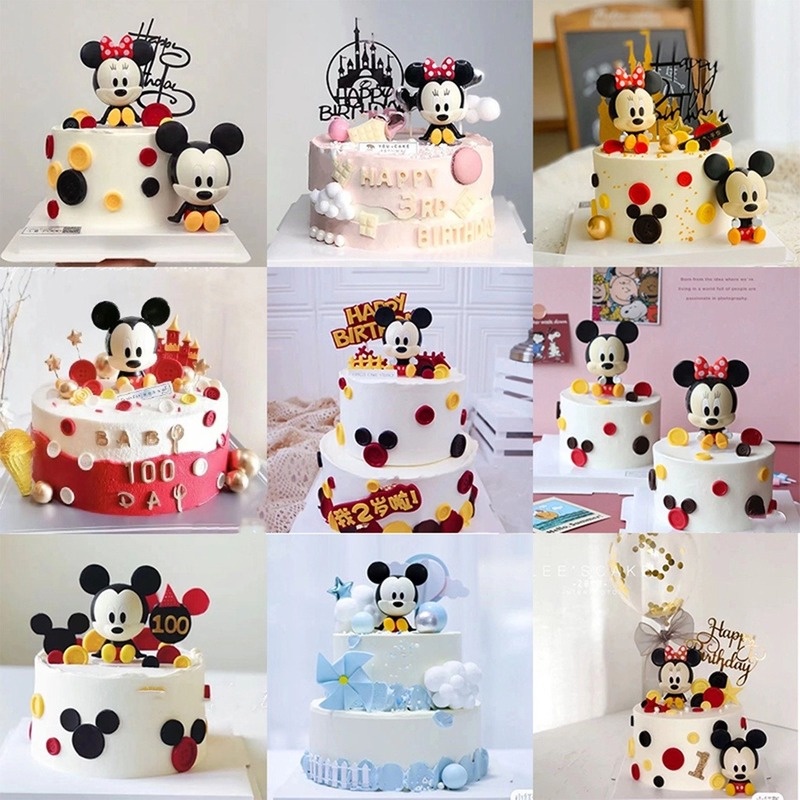 Set 2 Phụ Kiện Trang Trí Bánh Kem Hình Chuột Mickey Minnie Dễ Thương
