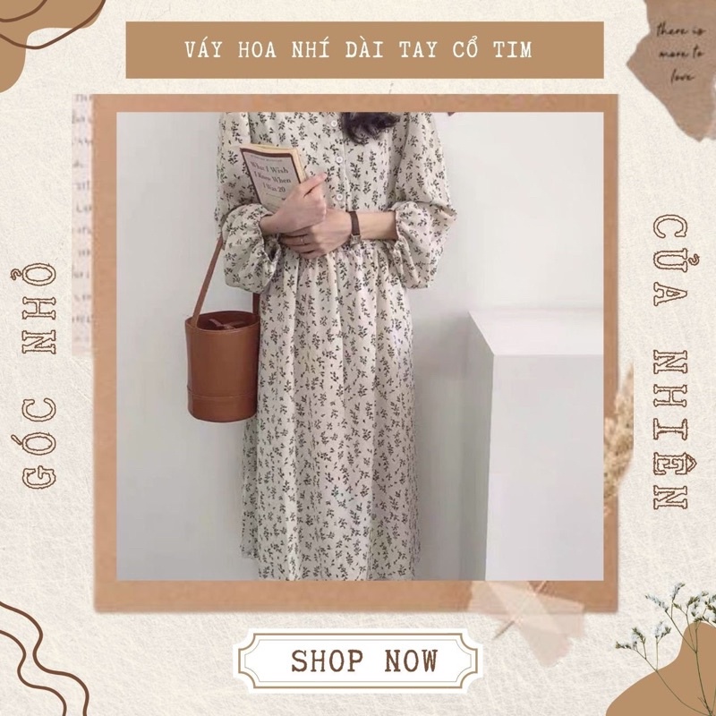 Váy Hoa Nhí Vintage Babydoll Dài Tay Cổ V