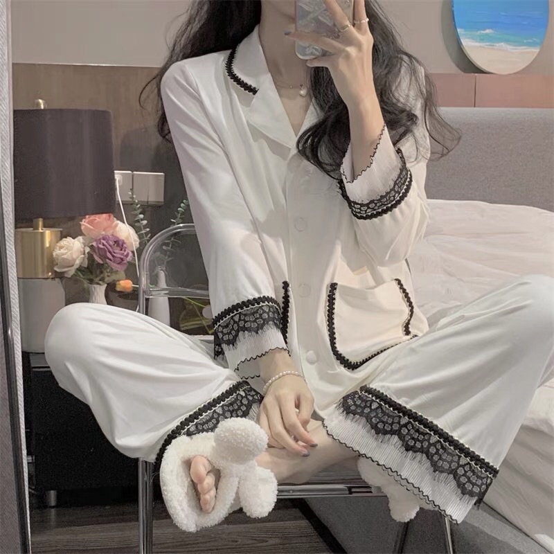 SET BỘ PIJAMA THUN LẠNH MẶC NHÀ VIỀN REN SANG CHẢNH rẻ nhất shopee