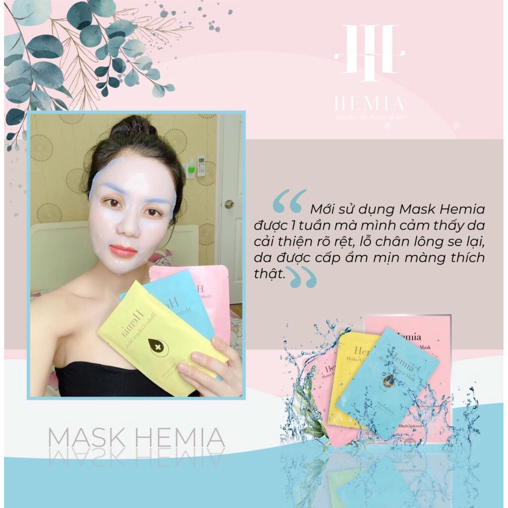 Mặt nạ sinh học Hemia dưỡng ẩm trắng da bổ sung collagen chống lão hoá hộp 1, 3, 5 miếng x 30ml