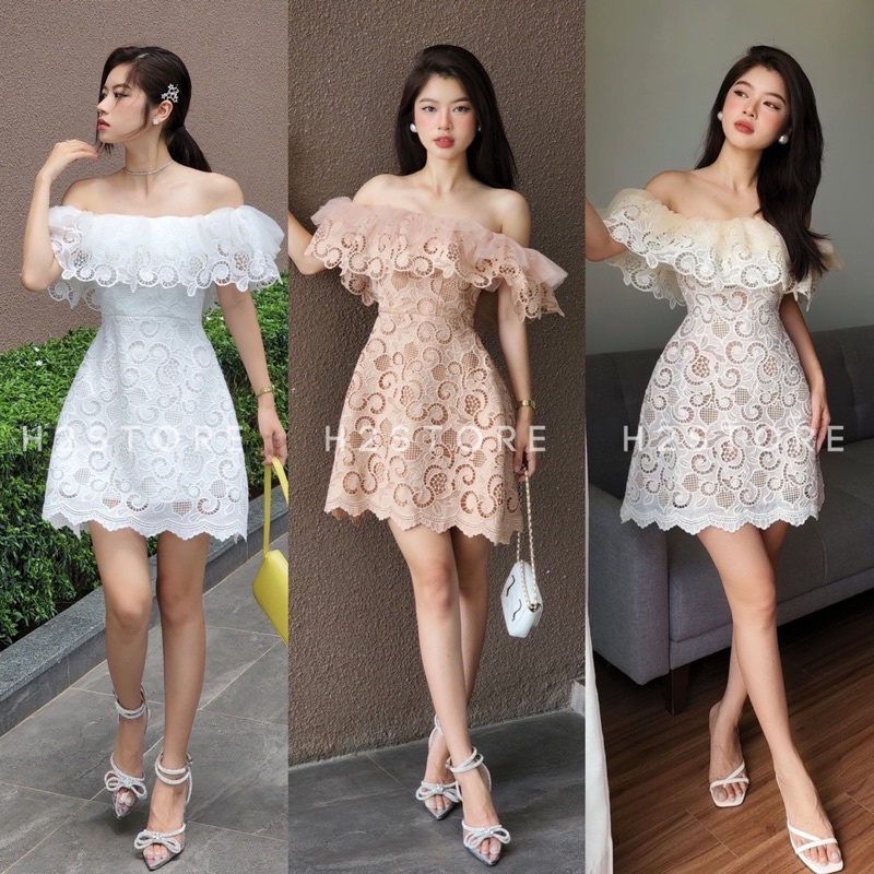ĐẦM REN BẸT VAI PHỐI LƯỚI
