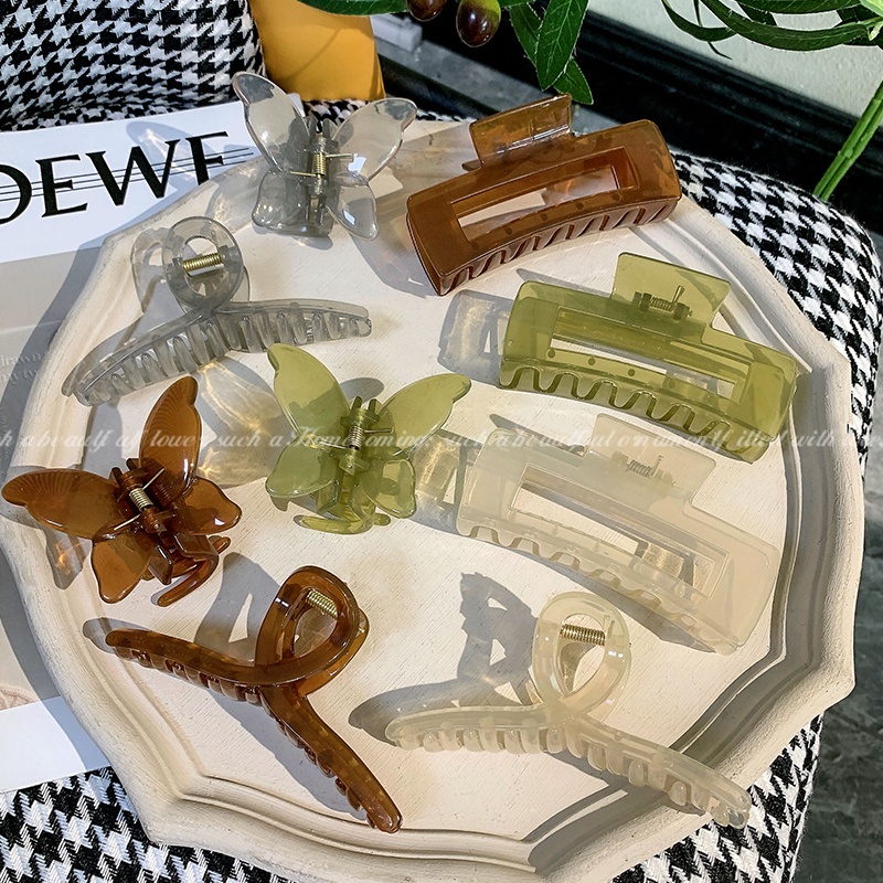 Kẹp tóc càng cua AY acrylic trong suốt thiết kế bướm/ vuông/ nhiều mẫu tùy chọn xinh xắn cho nữ