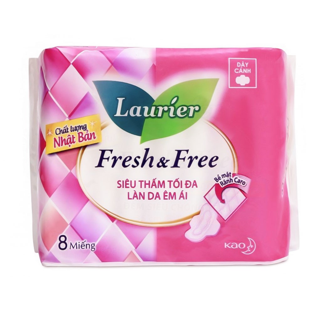 Băng Vệ Sinh Laurier Fresh &amp; Free Dày Cánh Gói 8 Miếng