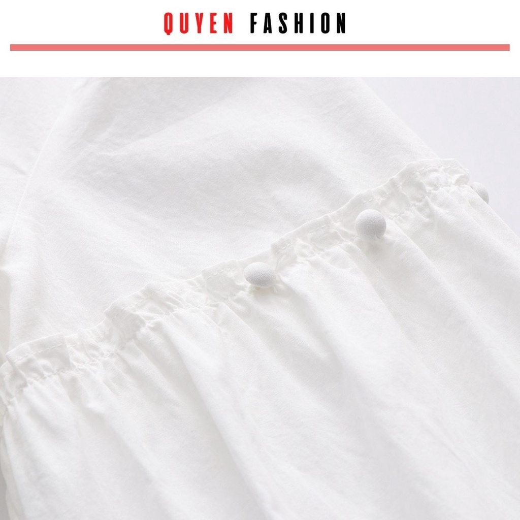 Áo sơ mi cổ bèo công sở Quyên Fashion AA551 màu trắng cổ bèo basic trẻ trung