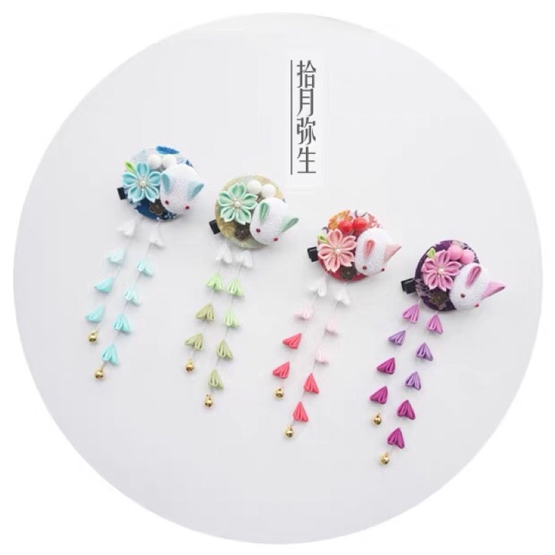 Kẹp tóc Kanzashi thỏ và hoa - Cosplay - lolita